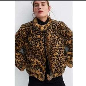 ZARA Leopard Faux Fur Jacket Small